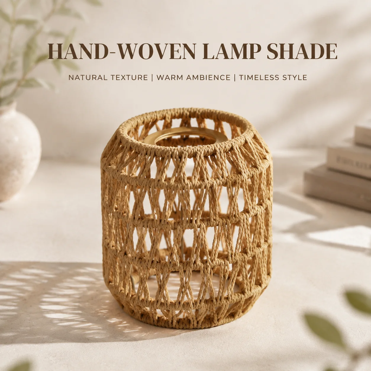 Boho Rattan Woven Rope Pendant Light E27 - Hanging Ceiling Lampshade for Living Room Bedroom Dining Room Decor