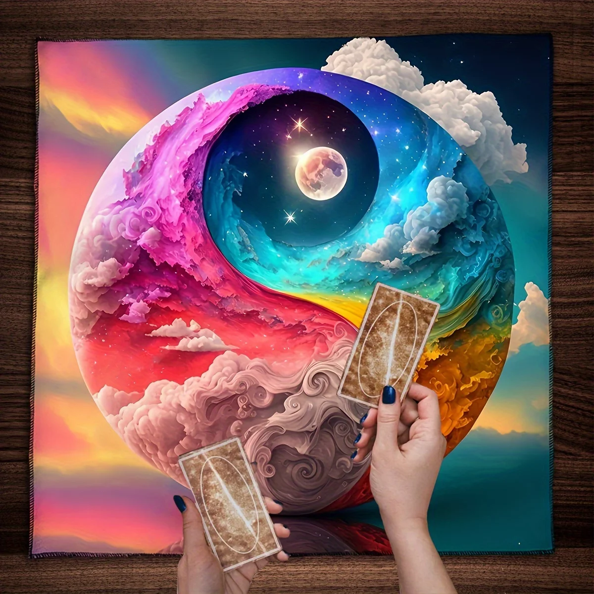 Star‑Sky Moon Planets Altar Game Tablecloth, Tarot Spread Mat, Mountain Waterfall Scenery, Wall Tapestry Home Decor