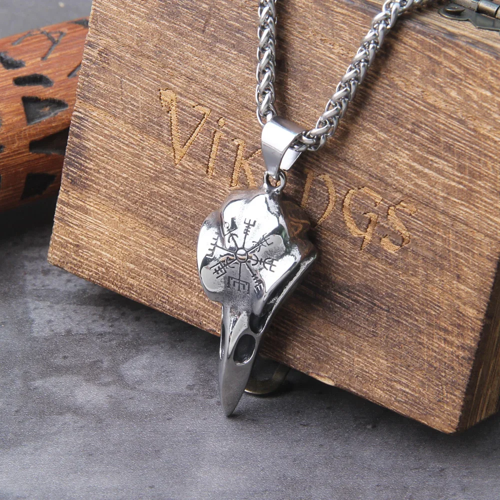 Collar con colgante de pirata vikingo de cuervo Retro para hombre, cadena de cuello de cuervo de acero inoxidable para hombre, joyería de moda fresca con runa Berserk