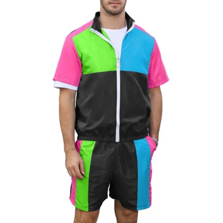 

Men's 80s 90s Outfit Vintage Windbreaker Jacket Track Suit Disco Outfits Workout Set