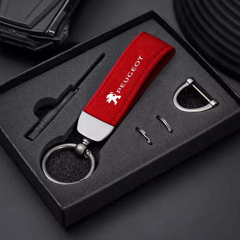 For Peugeot 208 2008 301 308 3008 RCZ 508 408 2008 5008 307 Leather Car Keychain Key Chain Anti-lost Pendant Auto Accessories