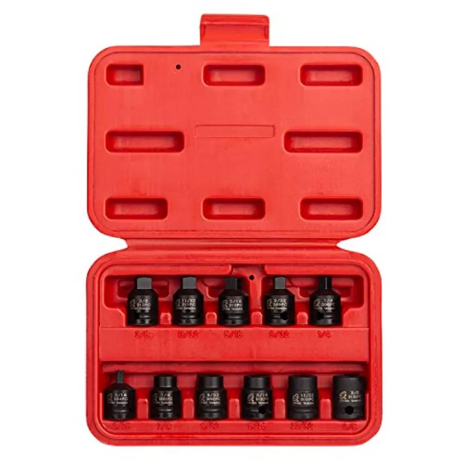 

3841 3/8 Inch Drive Pipe Plug Socket Set 11-Piece SAE 7/16" - 5/8" Cr-Mo Steel Tapered Male Square Drive Chamfered Female Squar