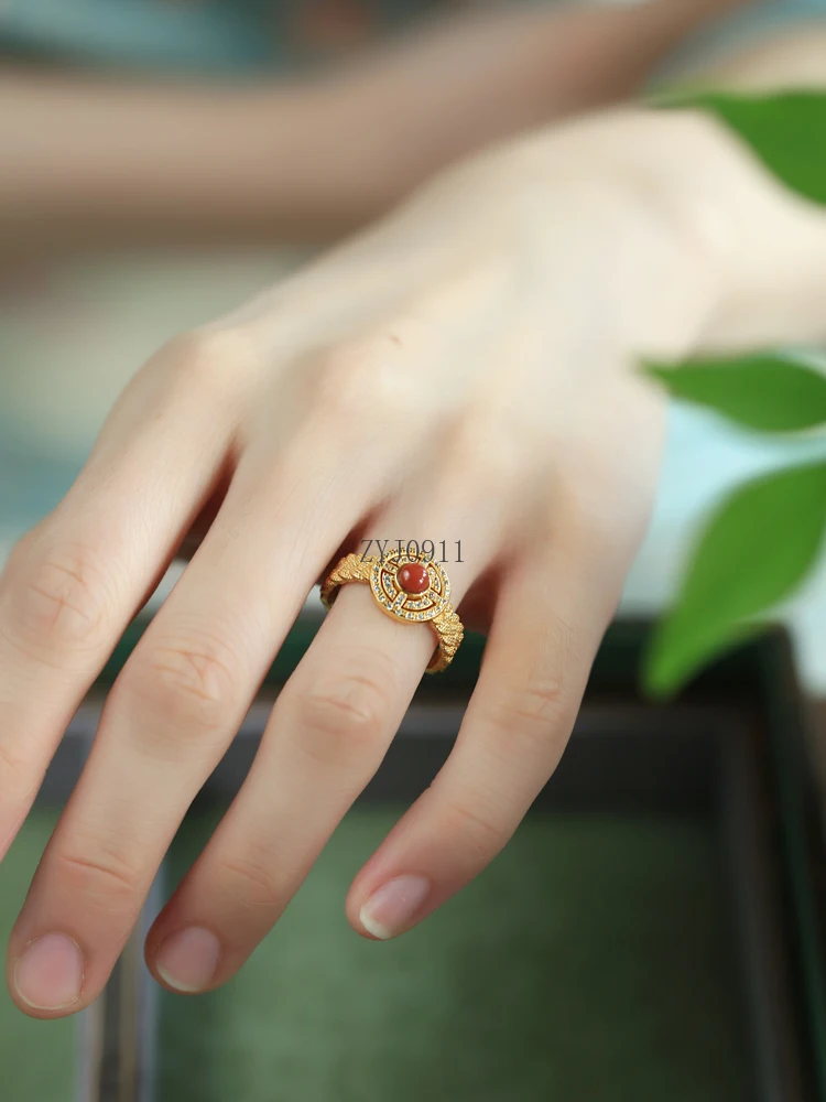 Anel de prata esterlina de ágata Nanhong natural feminino 18k ouro leve luxo anel de alta qualidade