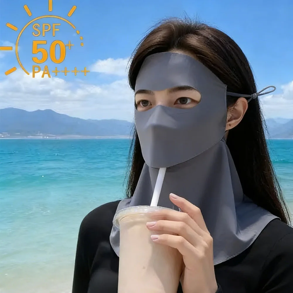 Damen Sonnenschutz-Gesichtsmaske mit Trinkloch, Eisseide Kühlende UV-Blockierende Nackenabdeckung für Radfahren und Outdoor-Aktivitäten im Sommer