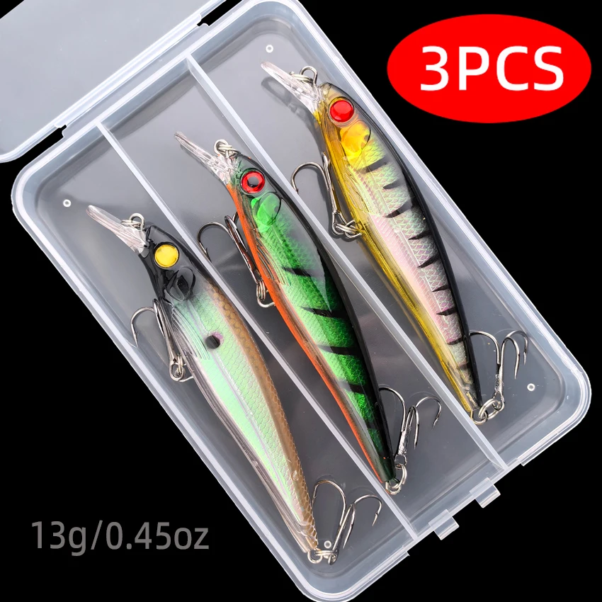 Aorace 3PCS Angelköder 11cm 13g Minnow Wobbler Kunststoff Kunstköder mit Haken für Bass Hecht Karpfen Swimbait Tackle Box