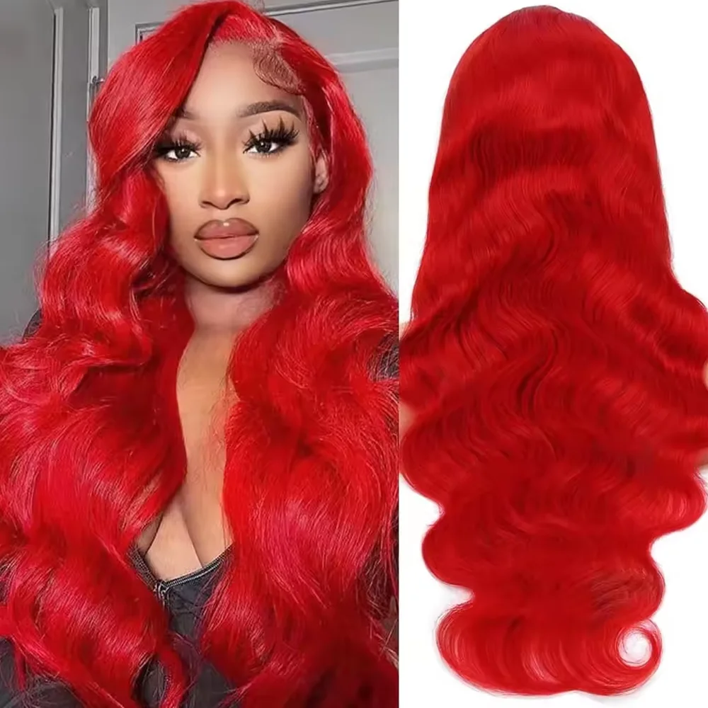 

Парик из натуральных волос с HD-кружевной передней частью 13x6, плотность 200, ярко-красный, бразильский, окрашенный, с эффектом Body Wave, парик с кружевной передней частью 13x4 для женщин