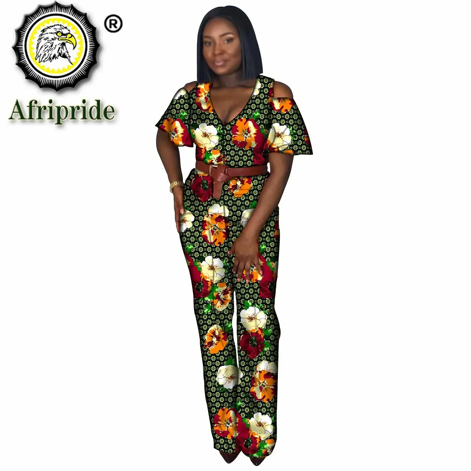 African 2 Piece Set for Women Crop Top and Full Length Pants Outfits Short Sleeve Pure Cotton Wax Print Outfits Sexy S2026034