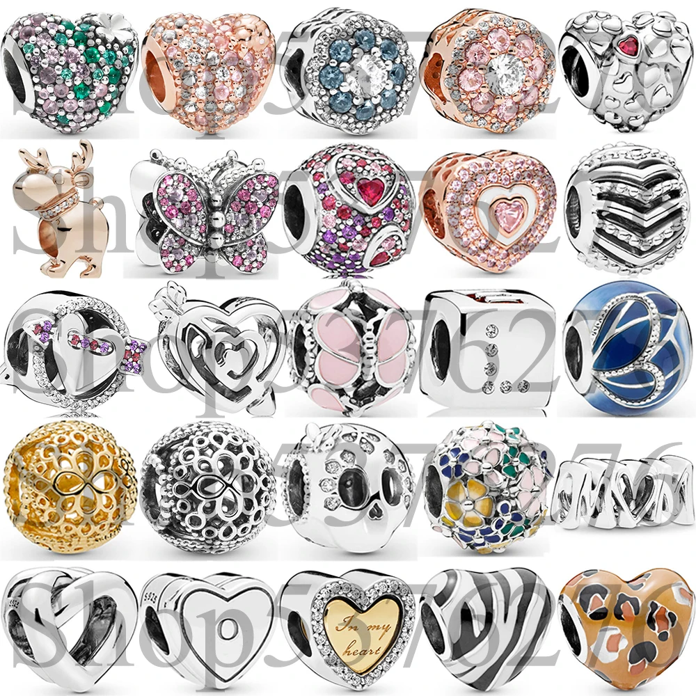 

925 Sterling Silver Bead Sparkle Flower Gleaming Ladybird Clover Heart Charm For Fashion Women Bracelet Bangle Gift DIY Jewelry