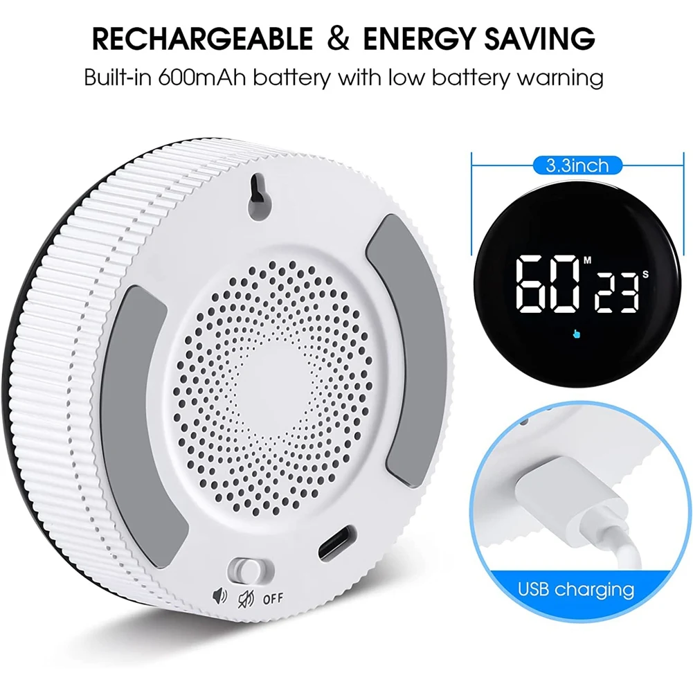 توقيت المطبخ القابلة لإعادة الشحن مع شاشة LED ، الموقت الإنتاجية المغناطيسية ، الموقت البصرية الفصول الدراسية الرقمية للأطفال ، أسود