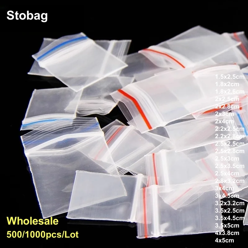 

StoBag 500/1000pcs Wholesale Transparent Mini Color Ziplock Bags Sealed Jewelry Package Clear Small Pouches Storage Plastic