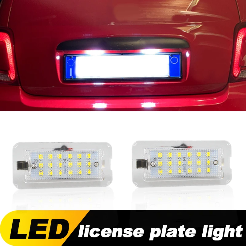 2Pcs LED License Number Plate Lamp For Fiat 500 Abarth 2007 2008 2009 2010 2011 2012 2013 2014 2015 2016 White Light Assembly