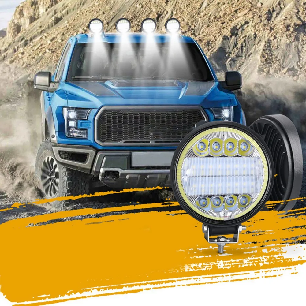 28MM 72W 24LED Car Work Light Bar 9-36V LED Round Spotlight with Yellow Aperture for Off-Road Vehicles SUVs ATVs Trucks