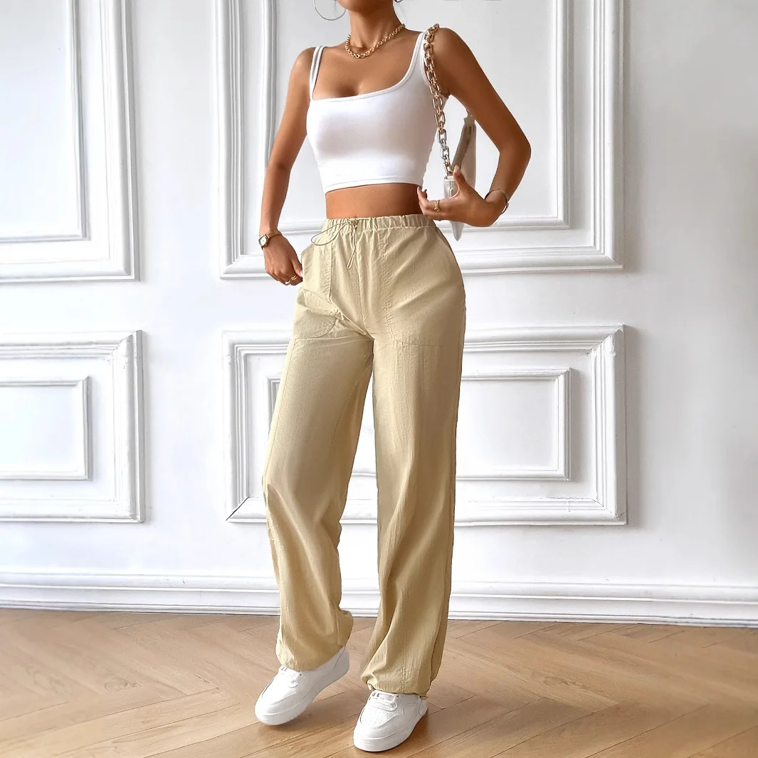 2025 Casual Minimalist Style Drawstring Long Pants Women's Clothing Pants