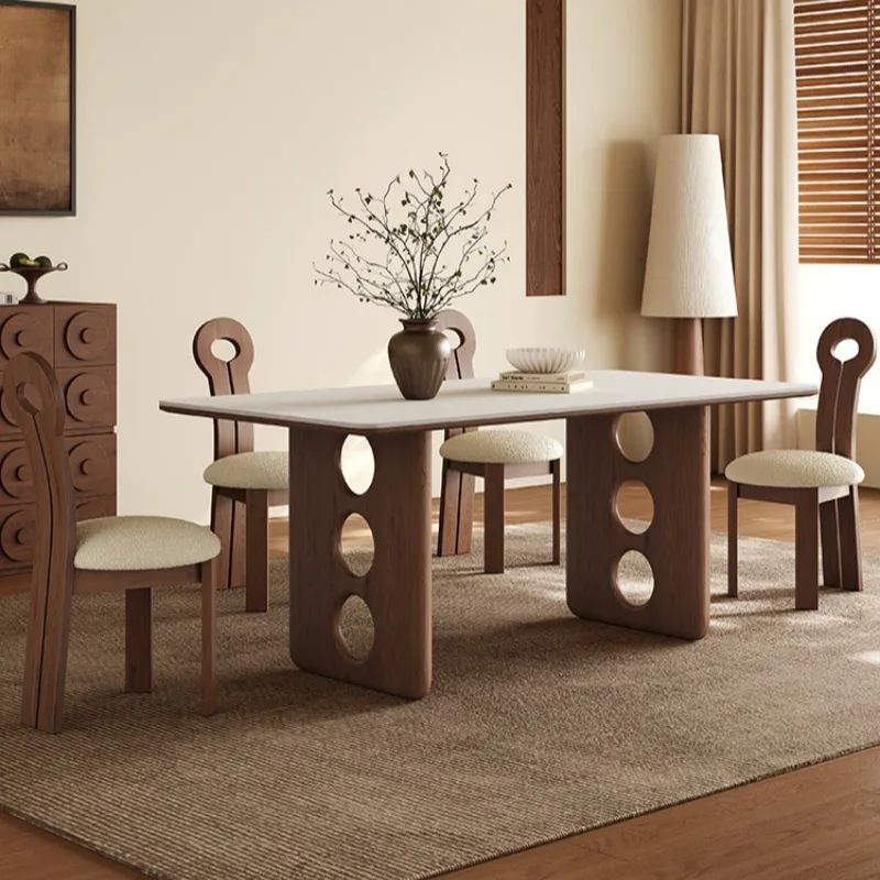 Small apartment dining table walnut workbench all solid wood dining table and chairs