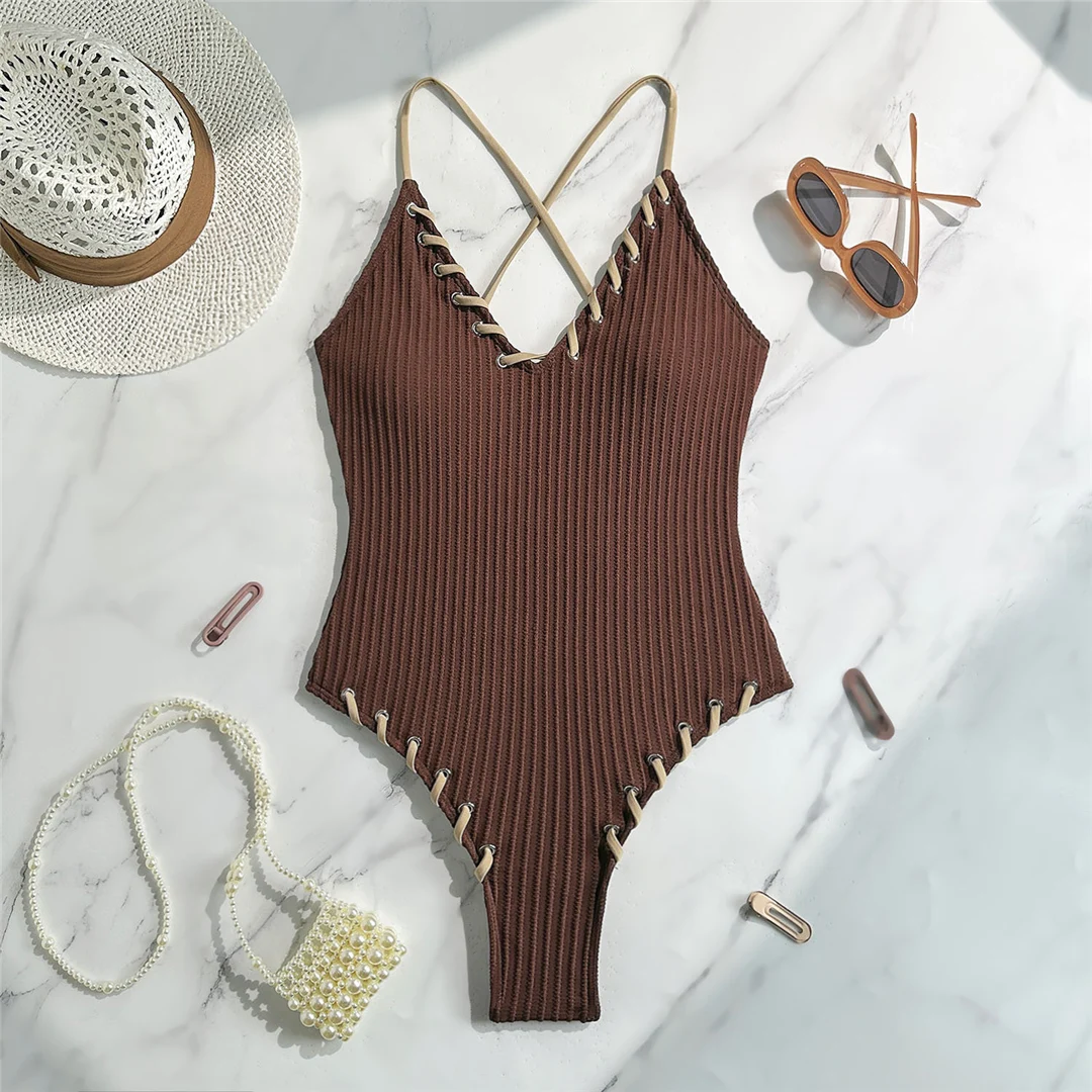 5 Farben, V-Ausschnitt, gerippter, kreuzförmiger Rücken, einteiliger Badeanzug, Damen-Badebekleidung, hoch geschnittene Monokini-Badehose, Badeanzug, Badebekleidung, V6278 – Detail 37