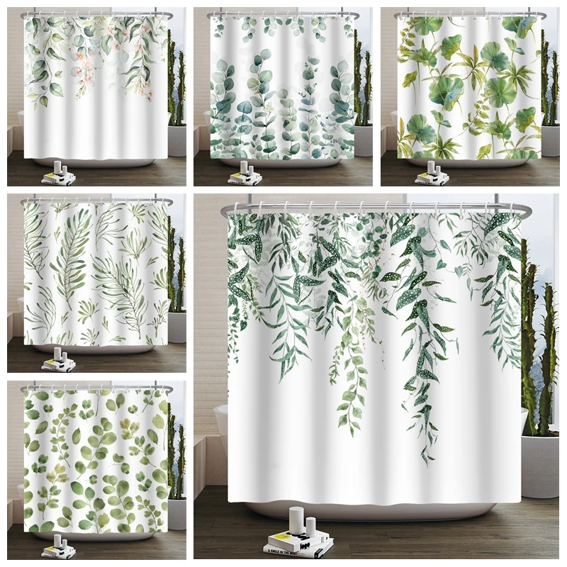 

Spring Shower Curtain Green Eucalyptus Leaves Curtain for Bathroom Partition Plant Nordic Botanic Curtain for Home Hotel 180x240