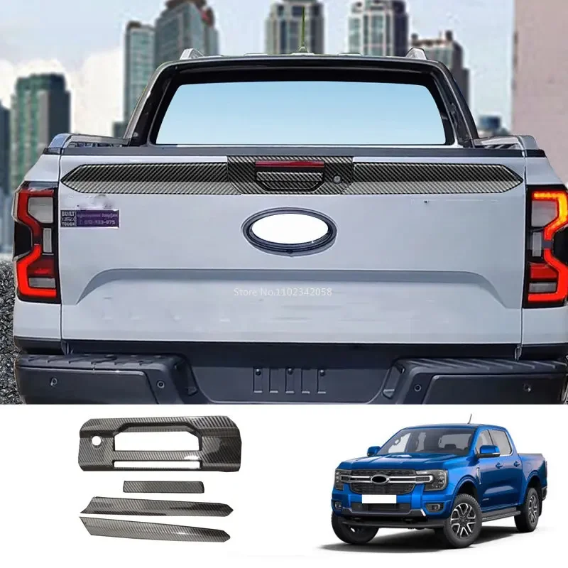 For Ford Ranger 2023 2024  ABS Carbon Fiber Rear Trunk Lid Cover rear Tailgate Boot door bowl Protection Strip Car Accessories