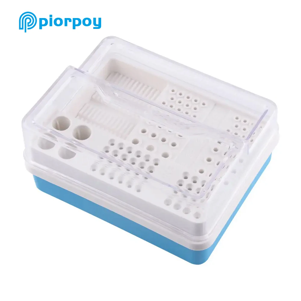 PIORPOY Dental Endo Bur Holder 96 Holes High and Low Speed Bur Disinfection Box Dentistry Tools Sterilizer Case Odontologia