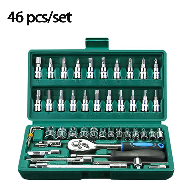 A Set Car Repair Tools, Car Repair Kit Socket Wrench Ratchet Tool Combination Mixed Packaging Tool Set
