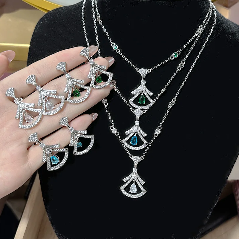 

MDLSeiko Full Diam.nd Multi layered Skirt Set for Women Plated with 18K Retro Style Colorful Treasure Fashion Diamond Earrings