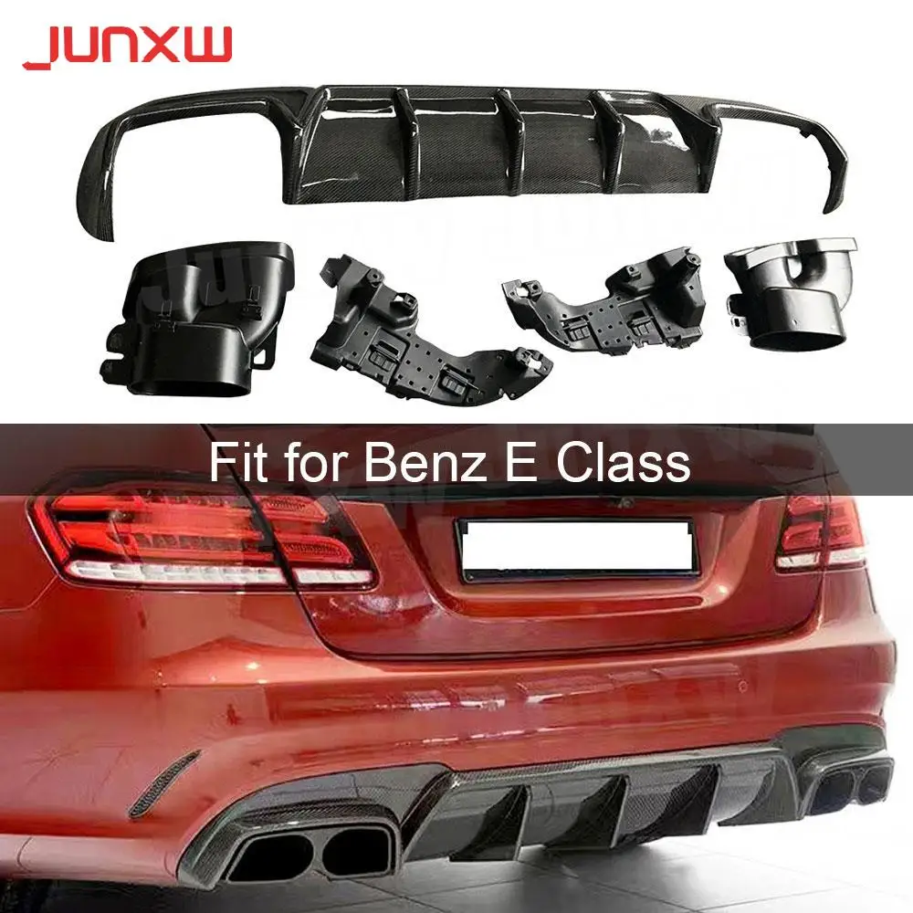 

Carbon Fiber Rear Bumper Lip Diffuser With Exhaust tips For Mercedes Benz W212 E260 E300 E400 E63 AMG 2014-2016 Car Decoration