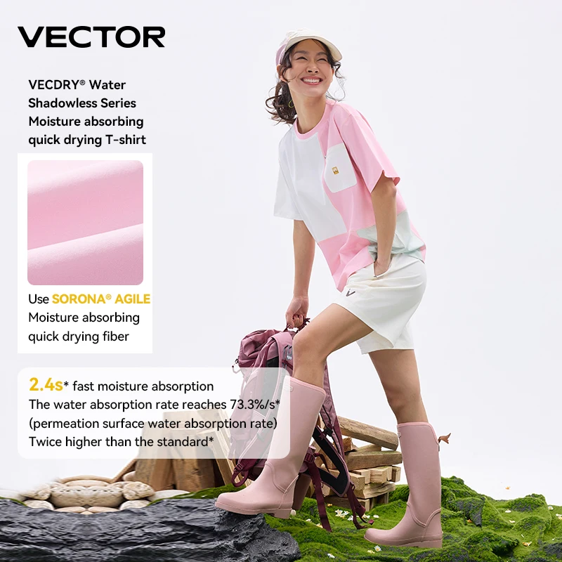 VECTOR Damska letnia koszulka pochłaniająca pot Szybkoschnąca koszulka z krótkim rękawem Przyjazny dla skóry Filtr przeciwsłoneczny Wędkarstwo Piesze wycieczki Surfingowe koszulki