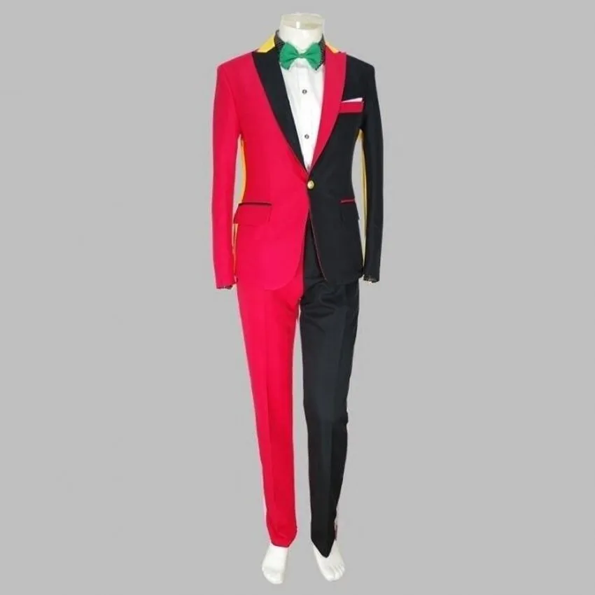 

Men's Wedding Suit Male Personality Blazers Coats Slim Suits For Men Costume Nightclub Bar Irregular Color Matching clothes Set
