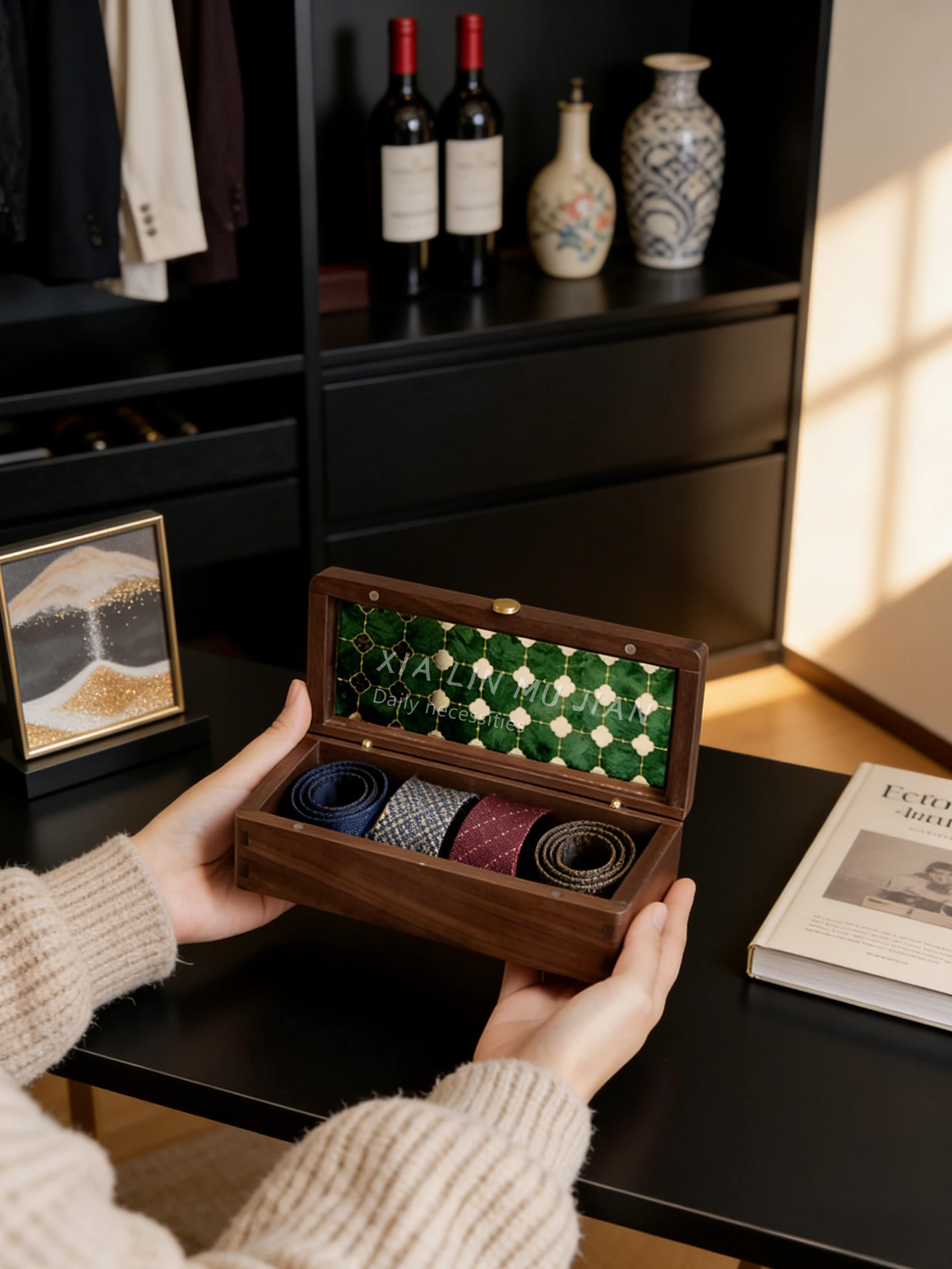 

Портативный деревянный органайзер для галстуков и шарфов: ручная работа, ретро-стиль, без замка, для мужчин и женщин