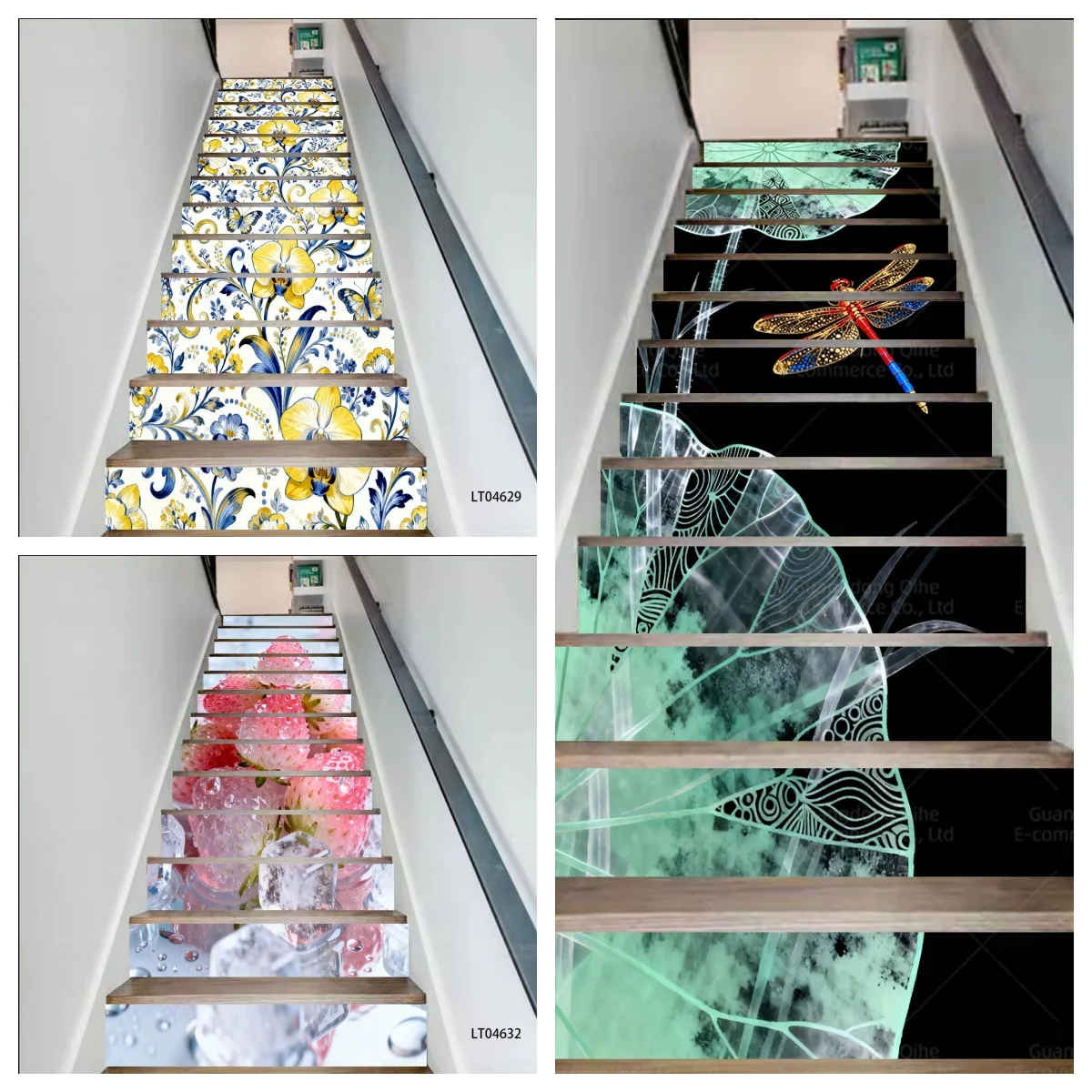 

Bright Floral & Strawberry Smoothie Stair Decals - Waterproof Wear-Resistant Self-Adhesive for Home Walls