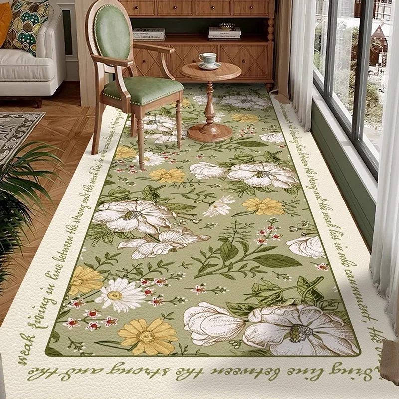 

PVC Kitchen Floor Mat Retro Floral Oil-proof Waterproof Easy Clean Bathroom Carpet Wear-resistant Non-slip Balcony Rugs 러그 Ковер