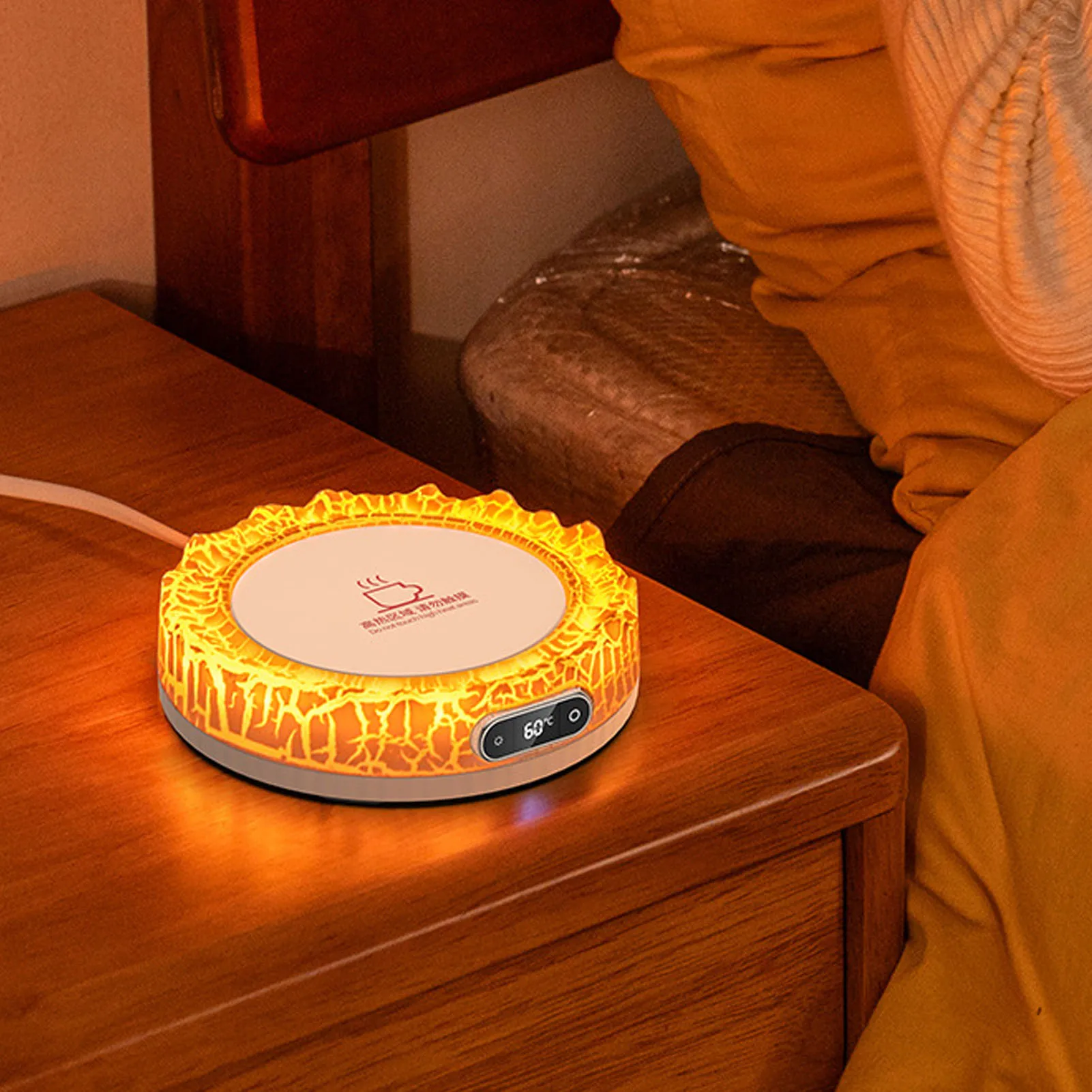 Electric Mug Warmer Volcano Shaped with Colorful Lights 4 Temperature Settings Constant Heat 8H Timer Heating Plate