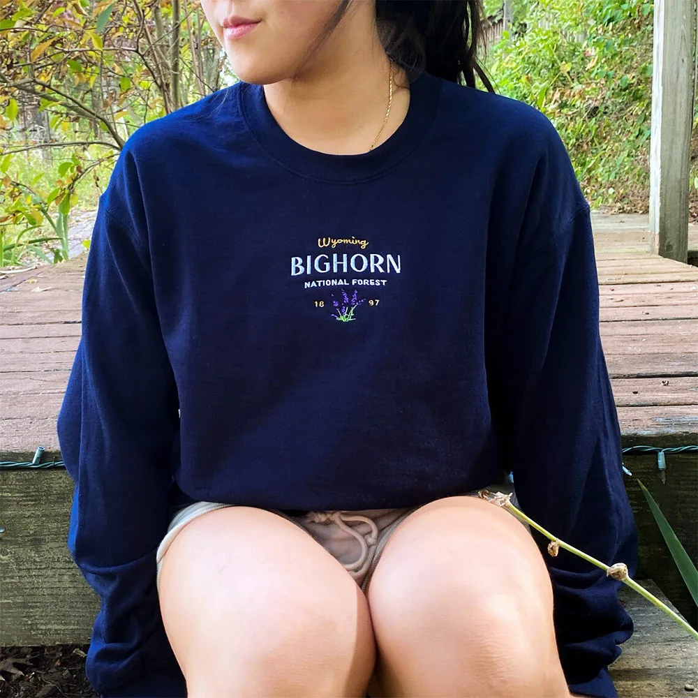 Bighorn National Forest 1897 Embroidered Retro Sweatshirts for Female Autumn Long Sleeve Loose Cotton Thick Crewneck Pullovers