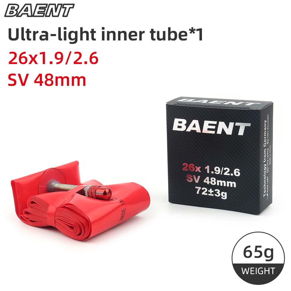 BAENT Small Wheel Bicycle Mountain Bike Ultra-Llight Tire 26/20/27.5/29X1.9/2.6 Schrader Valve SV 48MM MTB Bicycle Inner Tube