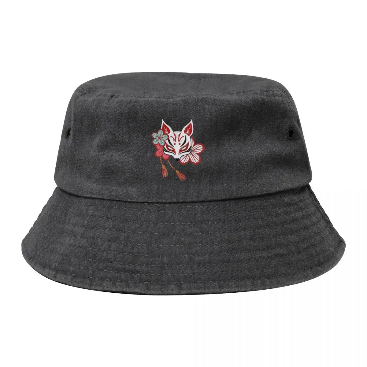 Japanese Aesthetic Kitsune Fox Mask Art Bucket Hat Beach Sun Fisherman Cap Fishing Baseball Caps