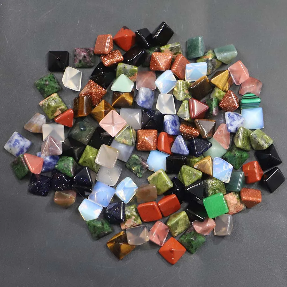 

Assorted Natural Stone Pyramid Shape Cab Cabochon Onyx Agate Tiger Eye Opal Unakite Beads for Jewelry Making 8mm Wholesale 50pcs