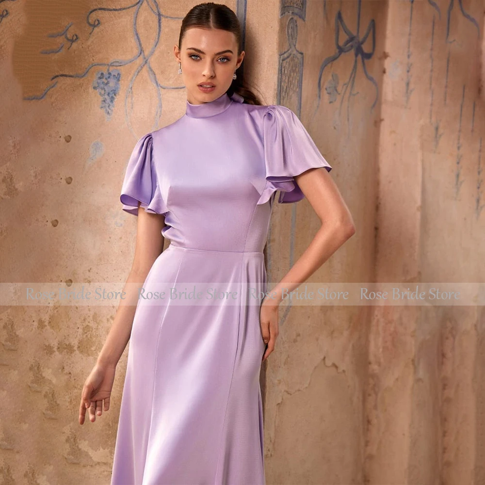 Lavender Prom Dresses Mermaid Backless High Collar Elegant Prom Gowns for Women 2024 Open Back Cap Sleeves Trumpet Evening Dress