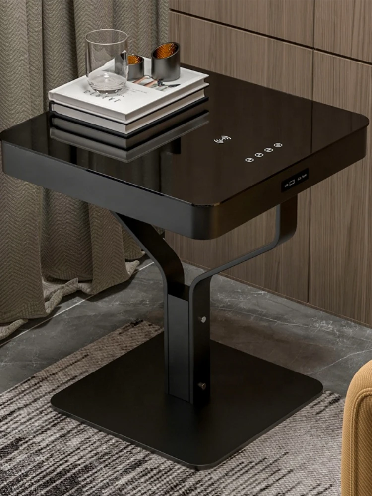 Smart Coffee Table Music Player Small Metal Side Tables with Speaker and USB Wireless Charging for Mobile Phone