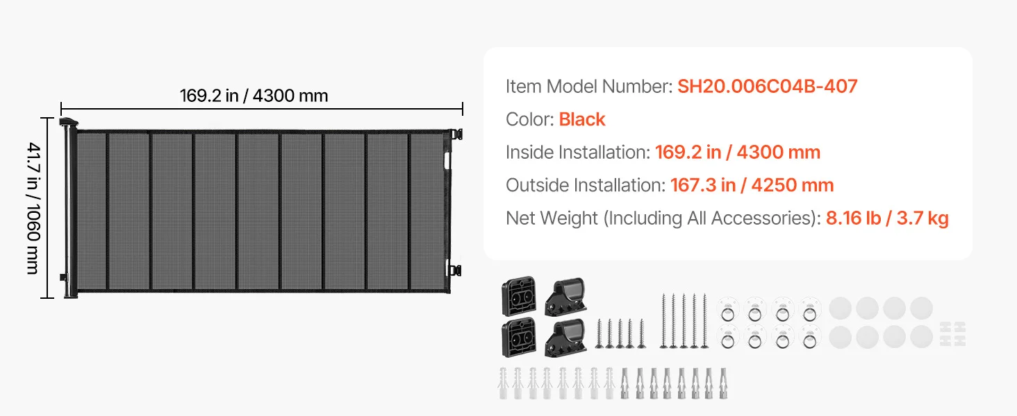 SucceBuy Retractable Baby Gate with Security Lock Walk Through Without Tripping Mesh Dog Gate for Stairs Hallways Indoor/Outdoor