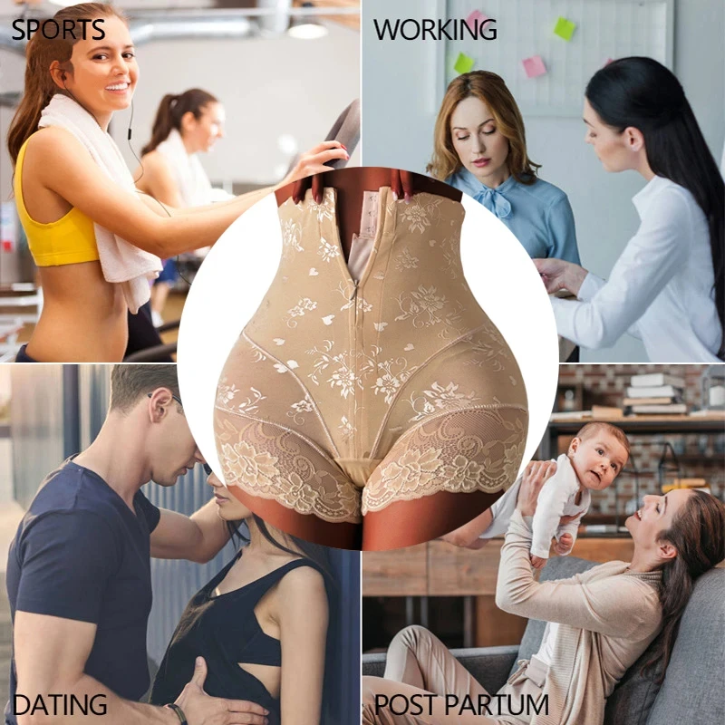 Women Shaper Panties Sexy Lace shapers Body Shaper with Zipper Tummy Control Panties Shapewear Belly Slimming Girdle Underwear