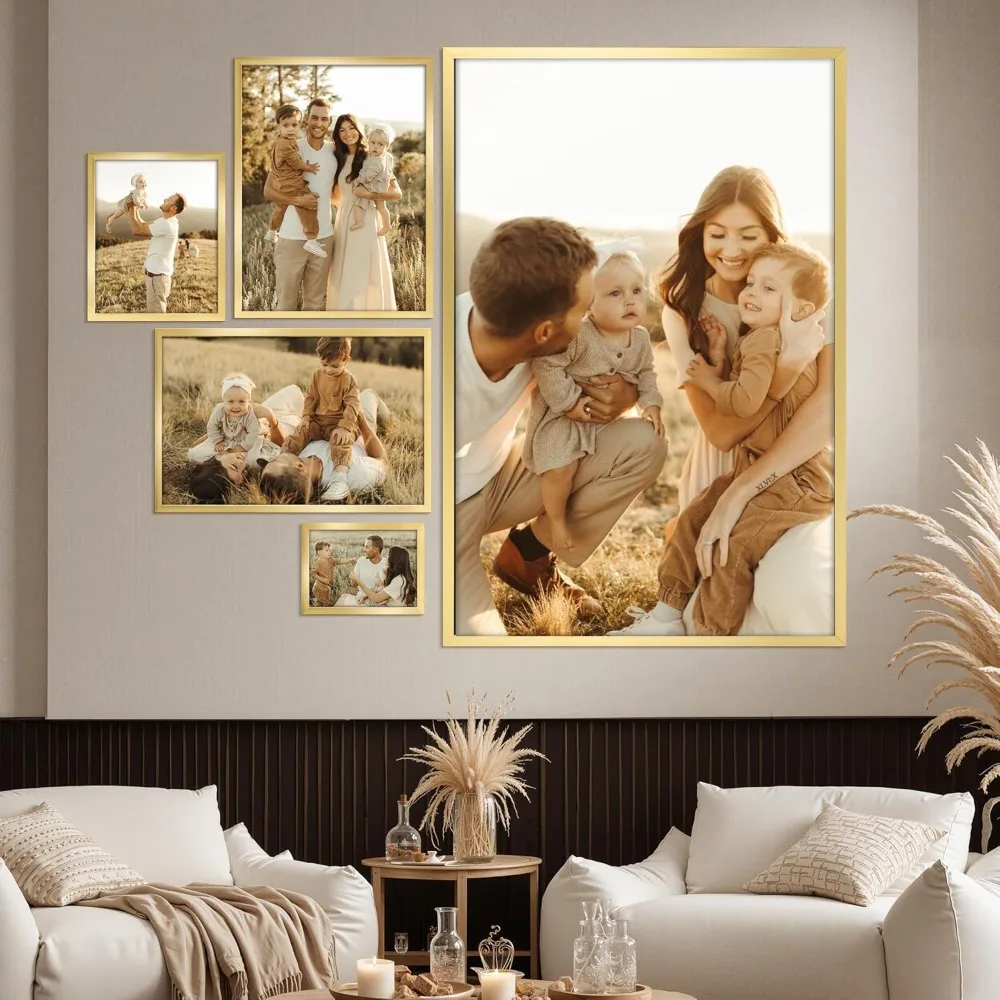 إطار صورة ذهبي أنيق مقاس 24 × 36 - شاشة حائط معدنية مزخرفة لديكور المنزل والهدايا