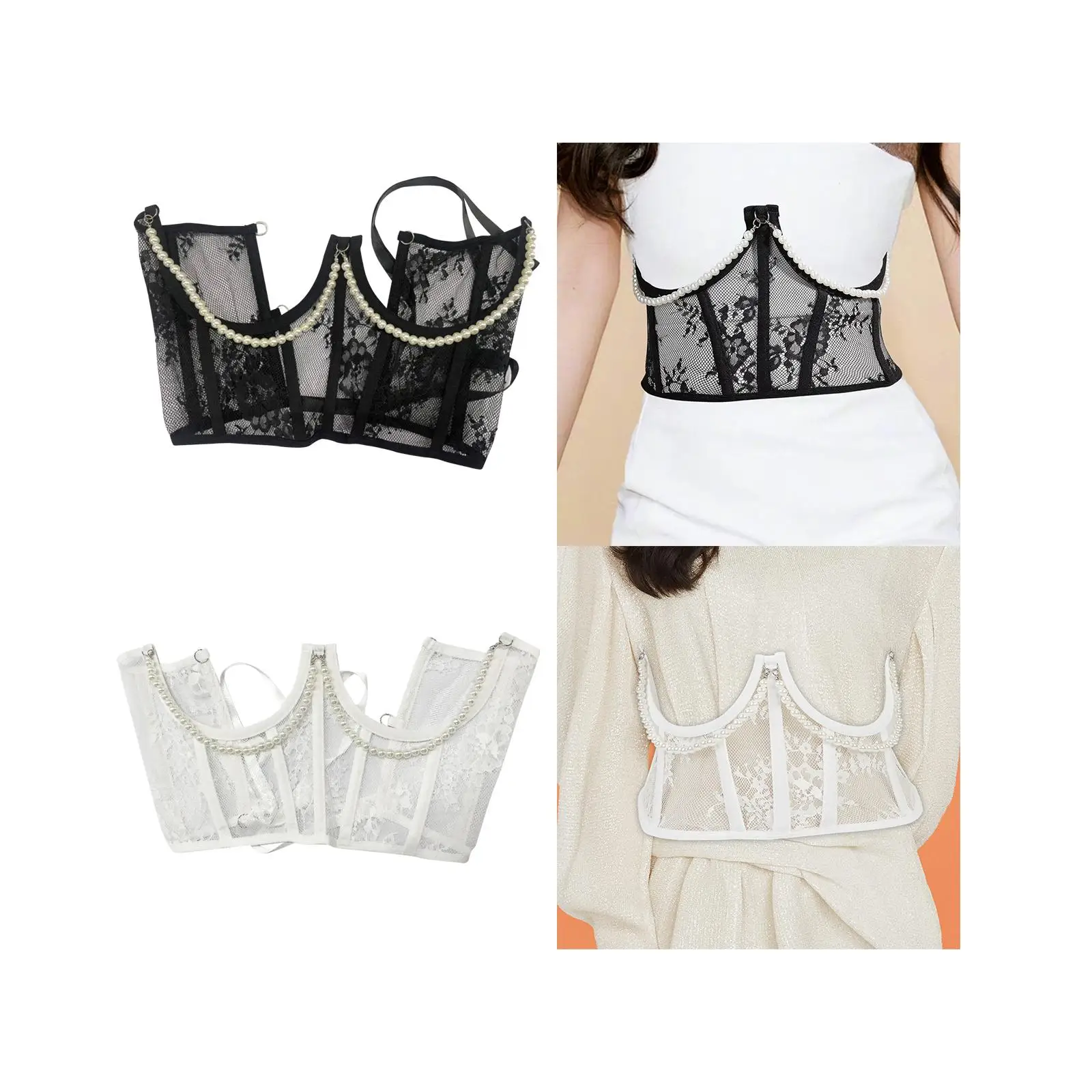 Lace Corset Belt Open Cup Bustier Decorative Waist Corset Top Tie Back Boned Corset Wide Waist Belt for Blouse Halloween Costume