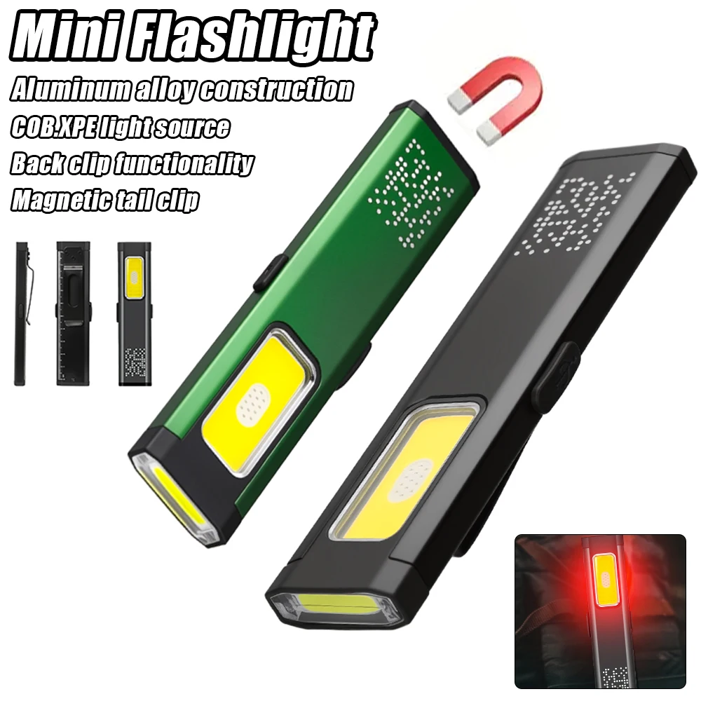 KDULIT قوية LED مصباح يدوي صغير USB قابلة للشحن المحمولة الشعلة ضوء جيب فانوس الفيضانات ضوء العمل مع المغناطيس/مشبك القبعة