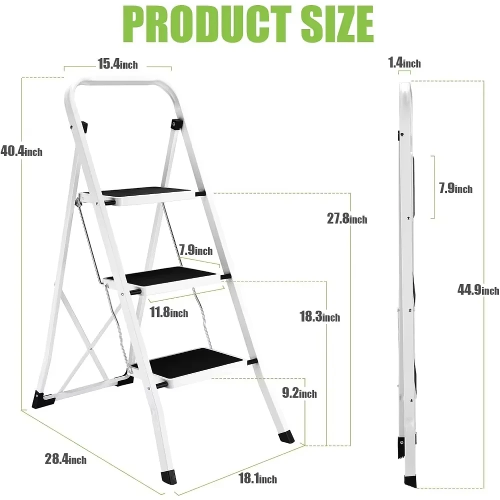 BRIEFNESS Anti-Slip Steel 3-Tier Folding Step Stool, Space Saving Portable Ladder for Office/Painting/Decorating/Renovation