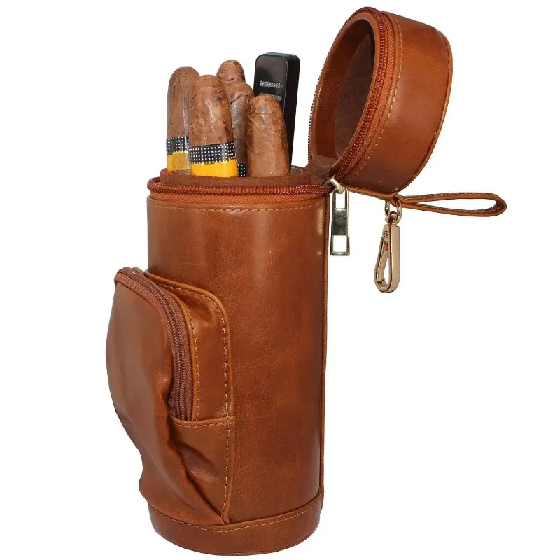 New Creative Personalized PU Leather Portable Cigar Holder Travel Box Moisture Pack Cigar and Knife Bags Fathers Day Men Gifts