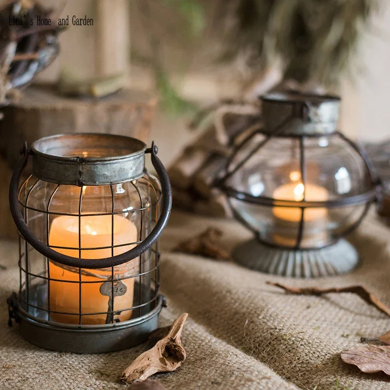Vintage Metal Glass Candle Holder, Retro Tea Light, Candle Lantern