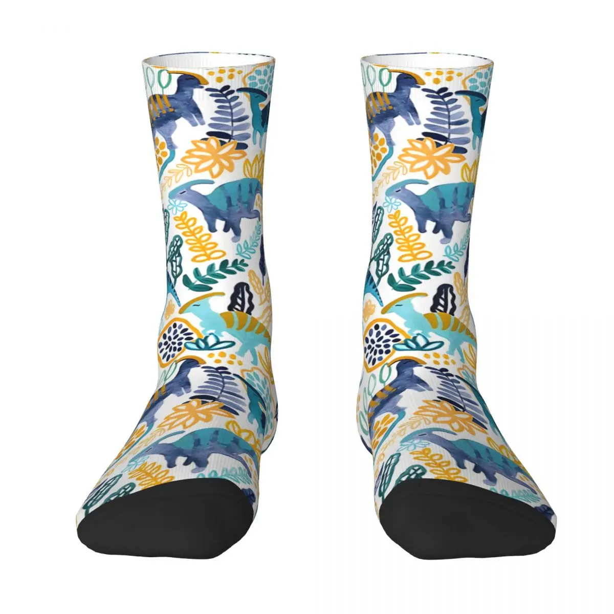 Funny Crazy Sock for Men Gouache Parasaurolophuses Harajuku Quality Pattern Printed Crew Sock Seamless Gift