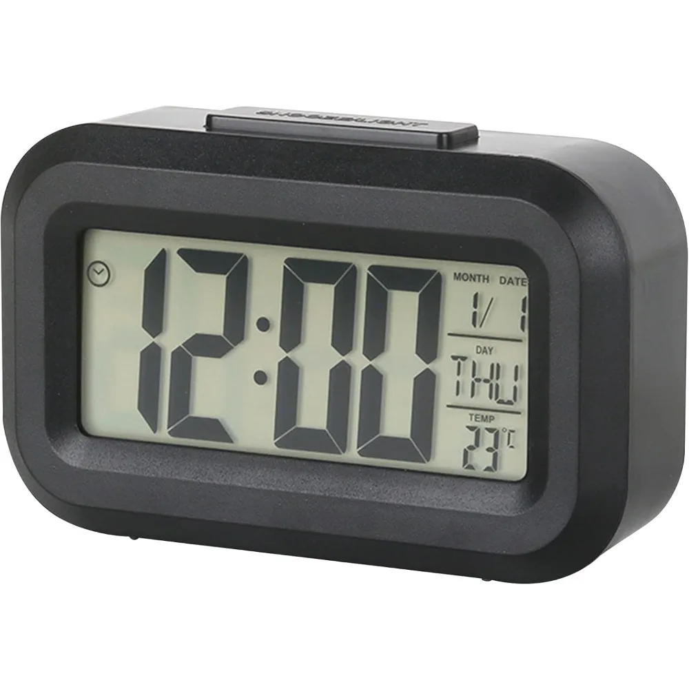 

Small digital alarm clock, large screen bedside clock with illuminated temperature calendar, bedroom battery powered alarm clock
