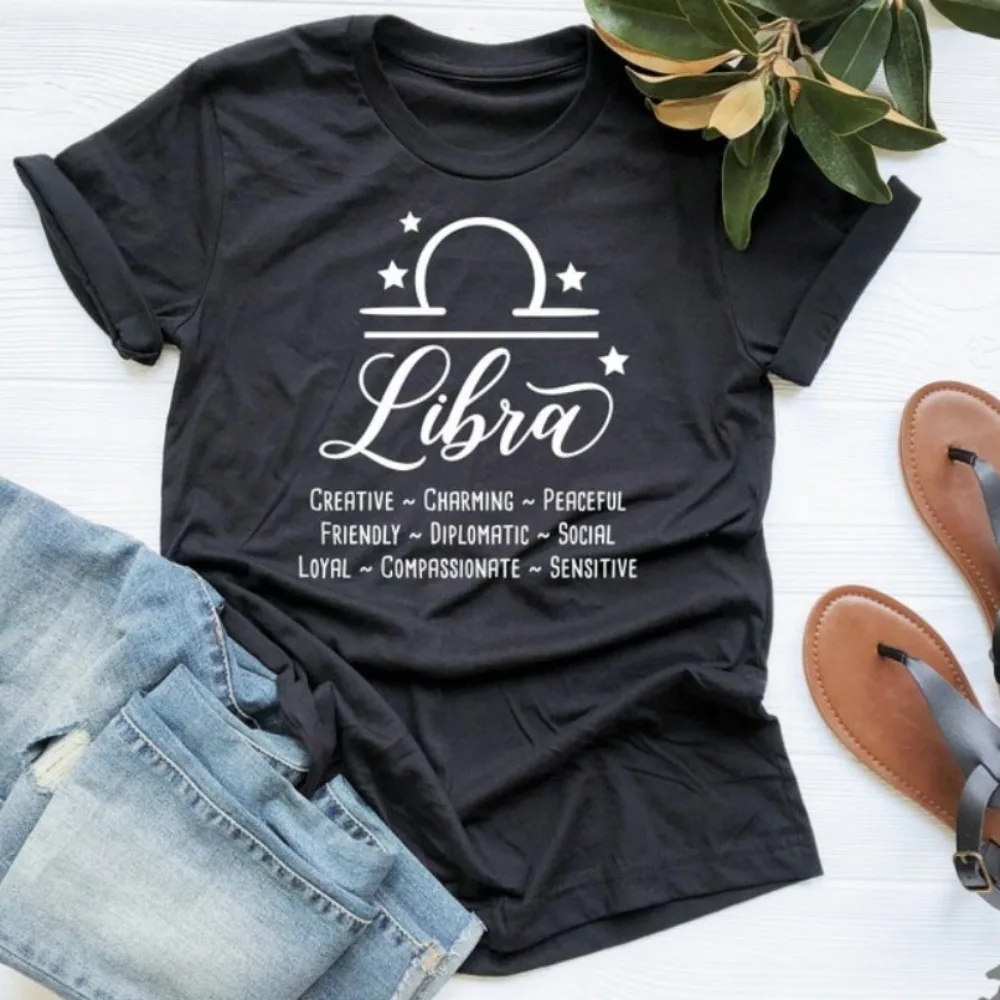 Libra Zodiac Shirt Libra Gift Libra Horoscope Women Shirt Zodiac Tops  Y2k Top Harajuku Women Clothing Aesthetic Cotton Tees