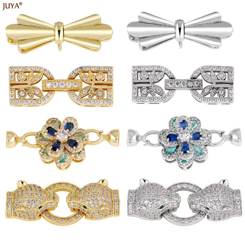 JUYA Copper Zirconia Clasps Connector Fasteners For DIY Jewelry Making Needlework Pearl Bracelet Necklace Supplies Accessories