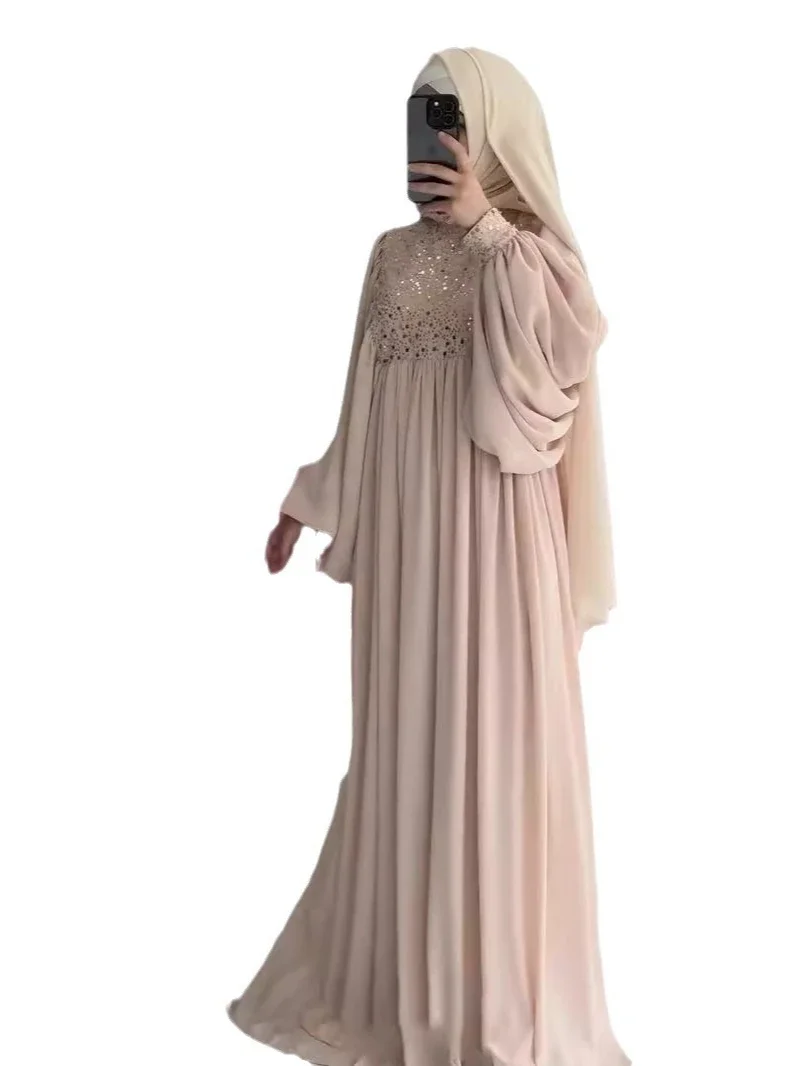 Eid abito da festa musulmano Abaya per donna abiti con paillettes sciolto Jalabiya caftano Islam abiti abito lungo arabo Ramadan marocco Dubai